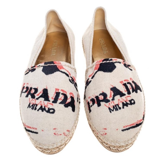 Prada Beige Logo Embroidered Canvas Flat Espadrilles Size 36 - Picture 1 of 11